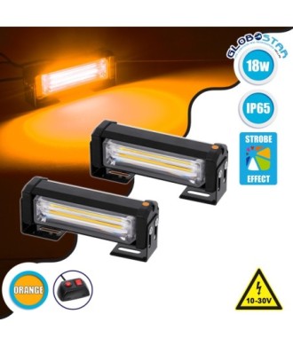 GloboStar® 85027 PRO Series ΣΕΤ 2 x Μπάρες Σήμανσης Οχήματος Οδικής Βοήθείας για Αυτοκίνητα & Φορτηγά 13 Προγραμμάτων Φωτισμού LED CREE CXB COB 18W DC 10-30V Αδιάβροχο IP65 Πορτοκαλί